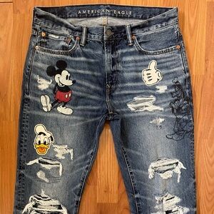 AE DISNEY MICKEY MOUSE Distress Slim Jeans DONALD DUCK GOOFY PLUTO Unisex 32X34
